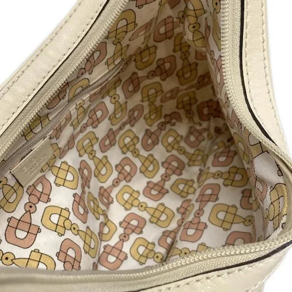 GUCCI Hysteria Crest / Shimmerline Cream Leather Shoulder Bag 515-060625